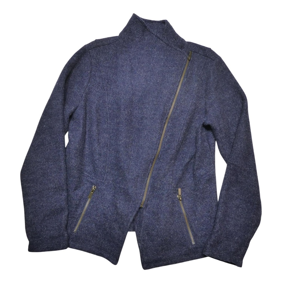 Halogen Jacket Womens XL Blue Wool Blend Knit Moto Biker Asymmetrical Zip Collar